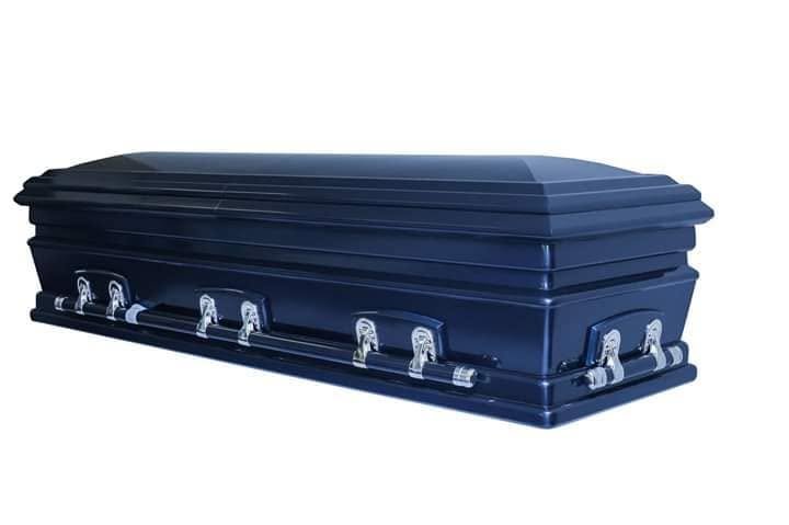 Blue casket with silver handles